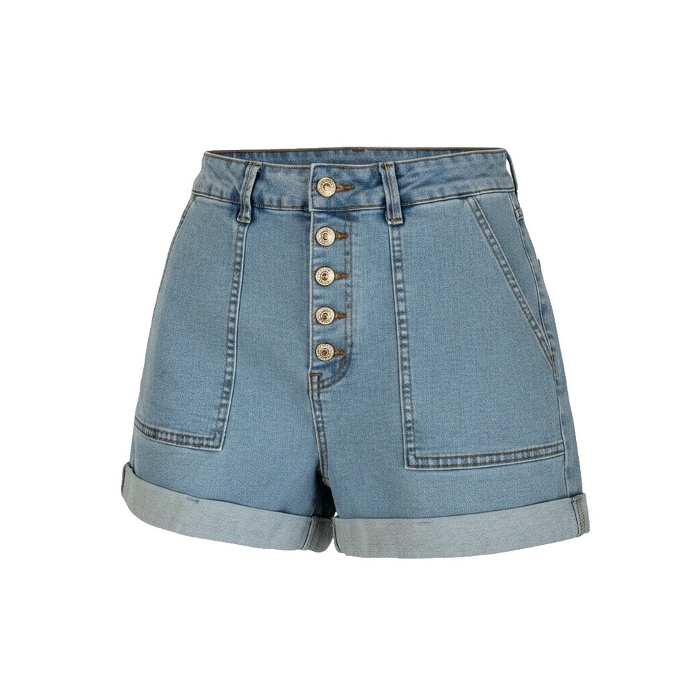 Sidefeel High Waisted Denim Shorts Size 10 Medium Wash Cuffed Casual Blue